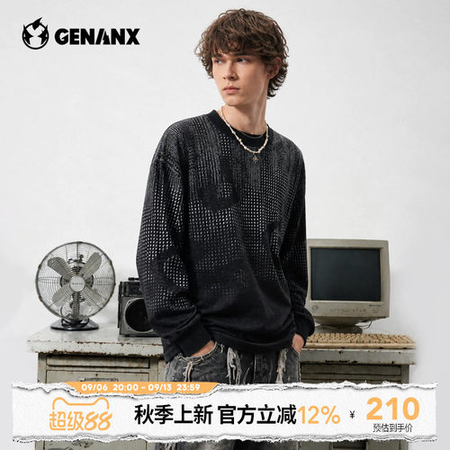 GENANX男士卫衣圆秋季新款2026点印花宽松圆领套头衫潮牌街头上衣
