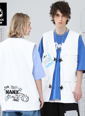 GENANX闪电潮牌多口袋插扣战术背心休闲秋季新款白色工装马甲男