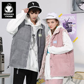 GENANX闪电潮牌双面穿灯芯绒拼接马甲冬季 潮流穿搭情侣背心外套潮