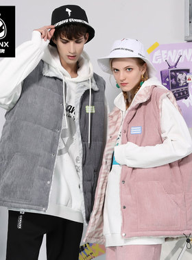 GENANX闪电潮牌双面穿灯芯绒拼接马甲冬季潮流穿搭情侣背心外套潮