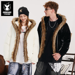 美式 潮流高街风户外保暖个性 连帽棉衣 新款 GENANX闪电潮牌2025冬季