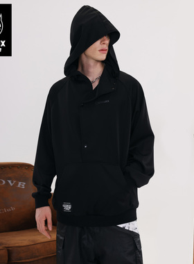 GENANX闪电潮牌2025秋季新款上衣外套简约潮流设计黑色连帽卫衣男