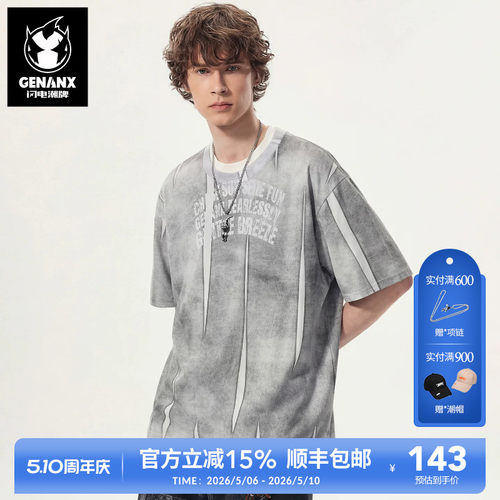 GENANX闪电潮牌dirtyfit做旧T恤2026年夏季新款字母印花宽松上衣