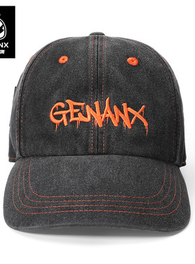 GENANX闪电潮牌牛仔鸭舌帽橙色LOGO刺绣可调节棒球帽运动百搭男