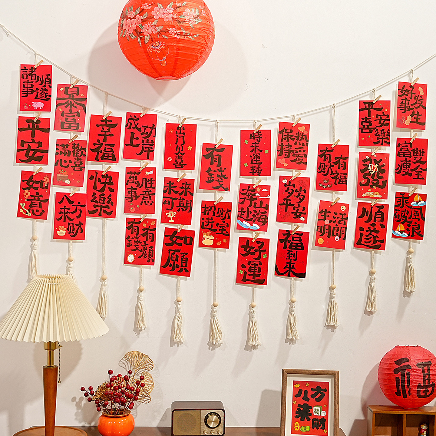 新中式红色祝福语墙面挂件壁饰新年装饰墙贴挂饰照片墙创意展示