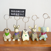 办公桌面名片夹便签夹留言夹 饰摆件 可爱动物照片夹 树脂卡通装