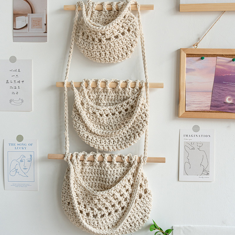 北欧风手工编织收纳网兜置物架ins墙面装饰挂件民宿房间壁饰挂毯