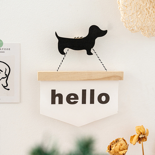ins风可爱腊肠狗挂件装 饰布置hello挂件 饰品创意挂饰家居墙面装