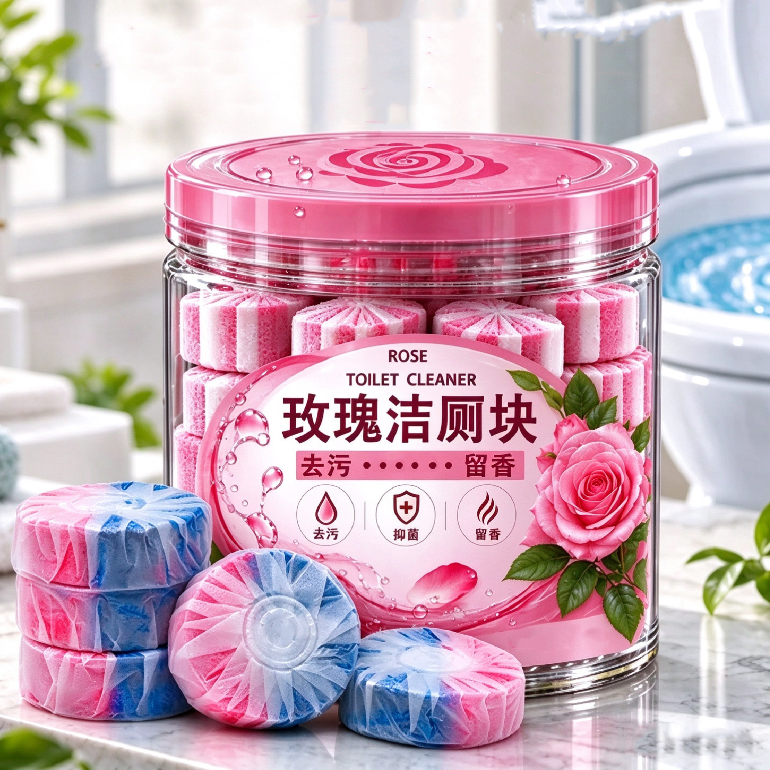 大块玫瑰蓝泡泡洁厕宝去异味