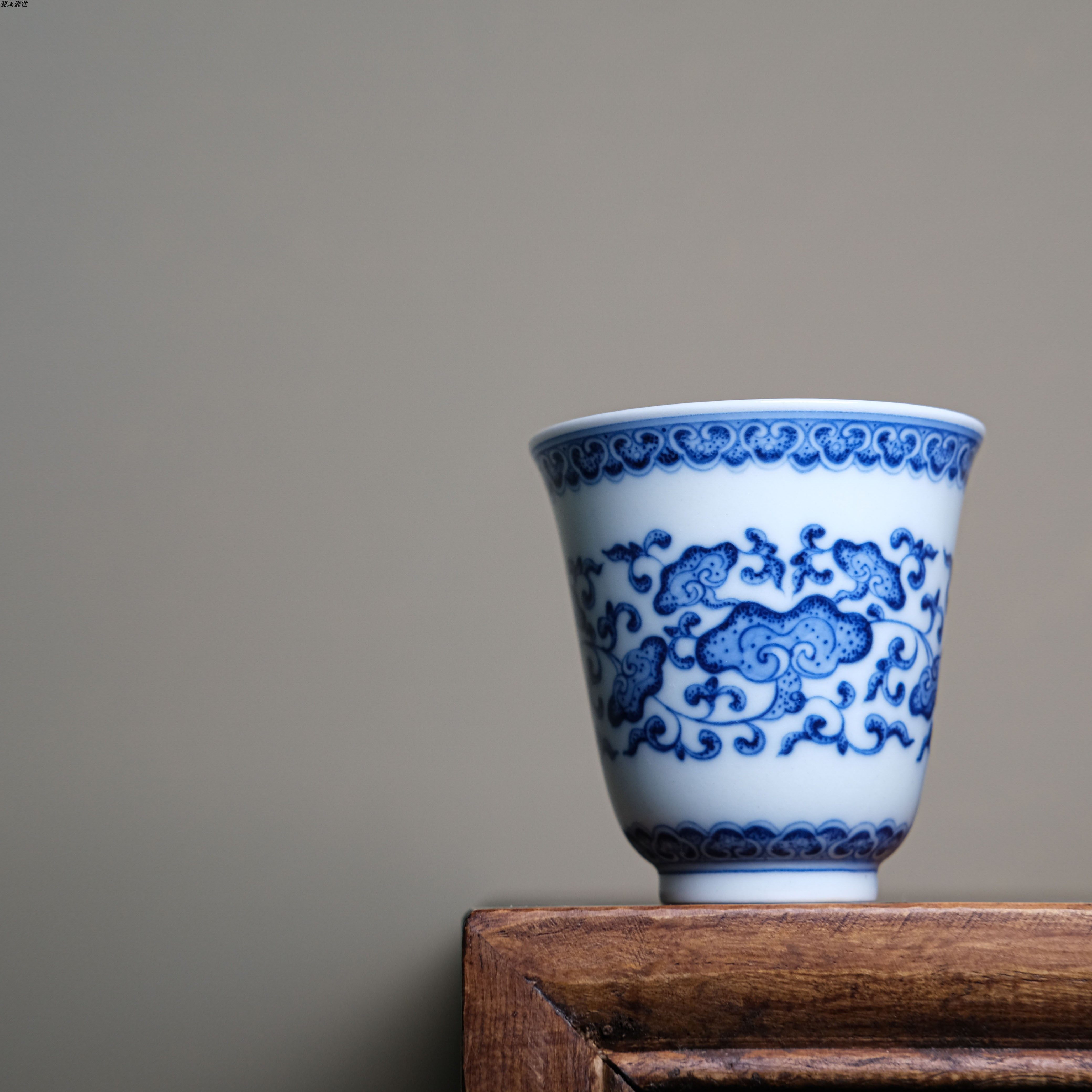 【千杯】景德镇 陶瓷 手工 青花缠枝莲灵芝纹 闻香杯 品茗杯