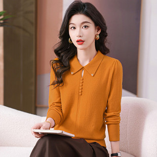 优雅衣服开春穿搭娃娃领新款2025年春季羊毛针织衫初春韩系穿搭