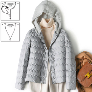 针织帽拼接羽绒服女轻薄短款时尚配大衣的内搭可脱卸帽子打底内穿