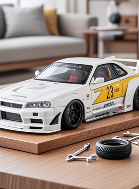 1：18超大号合金日产GTR r34改装版低趴尼桑天际线声光回力超跑车