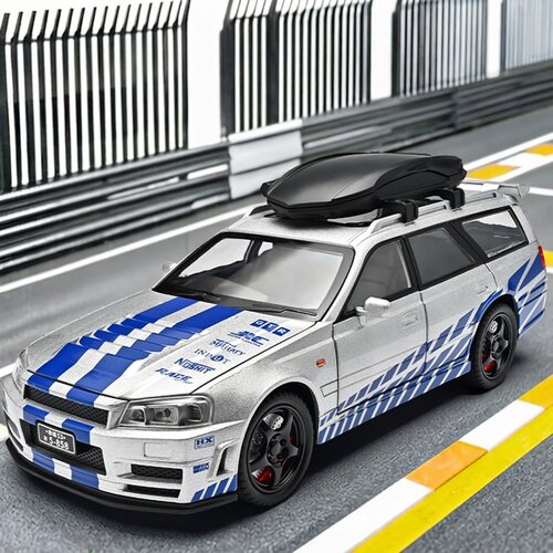 1:22大号尼桑GTR R34合金瓦罐车黑武士超跑男孩赛道版玩具车礼物5
