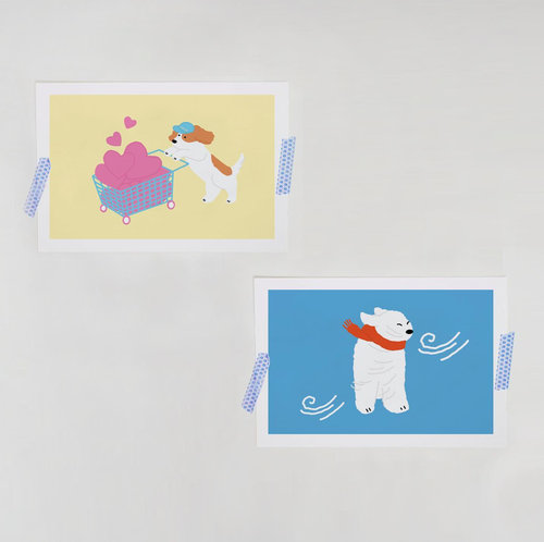 小鸟商店手绘小狗明信片