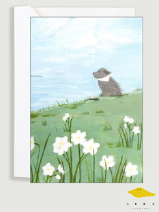 海陵岛微风 海岛小狗插画明信片闺蜜女友生日节日祝福贺卡装饰墙