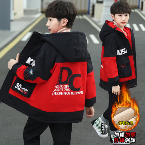 男童冬装外套加绒加厚派克服棉衣