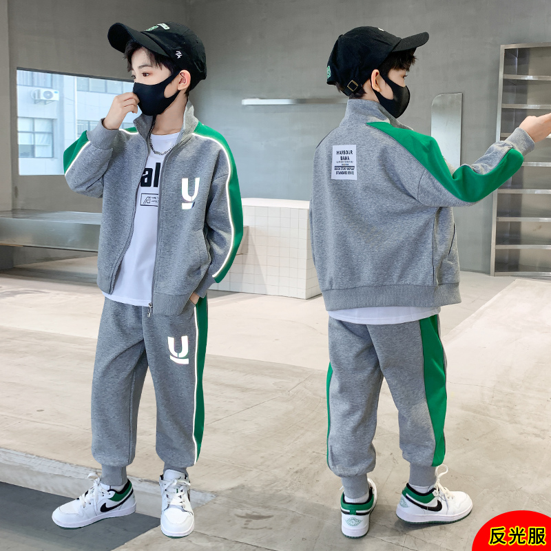 男童秋装套装2025新款中大儿童春秋季外套时髦三件套男孩运动服潮