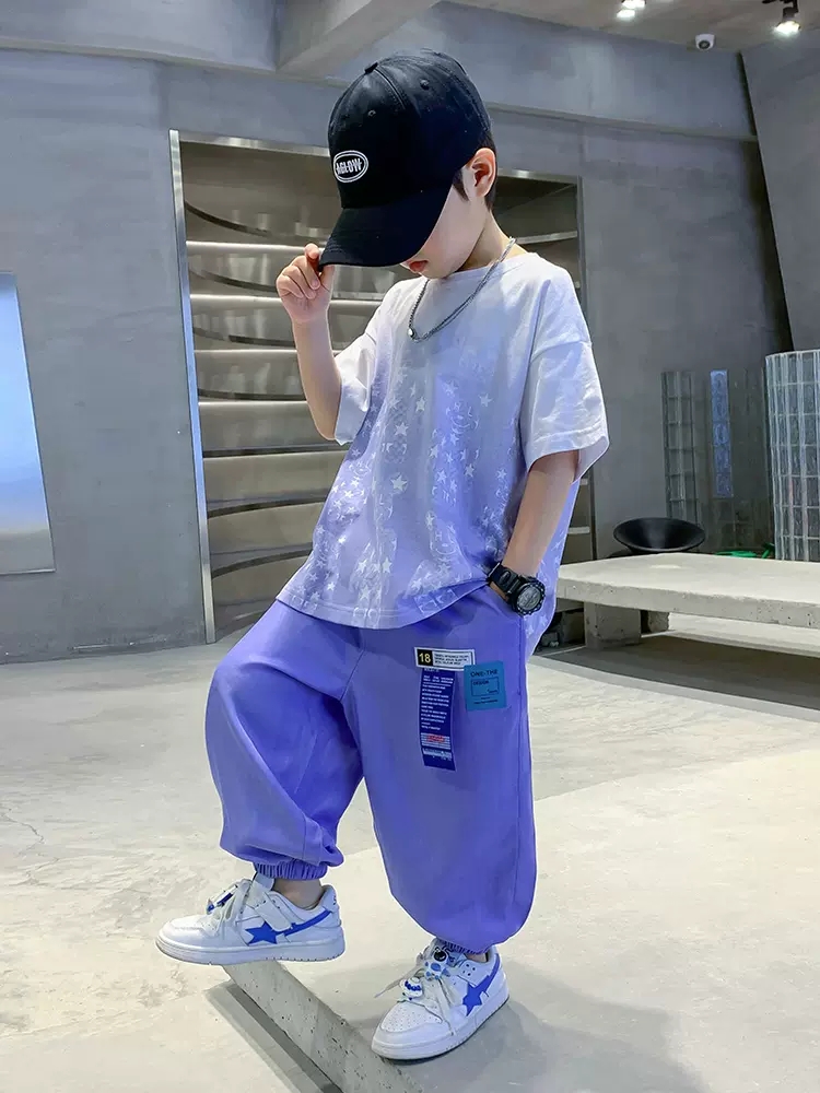 男童夏装渐变休闲套装2025新款儿童炸街衣服男孩夏季短袖两件套潮