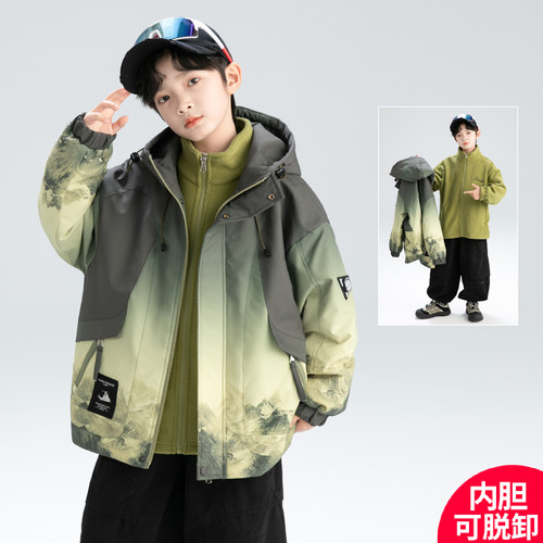 男童秋冬冲锋衣款夹棉加厚外套