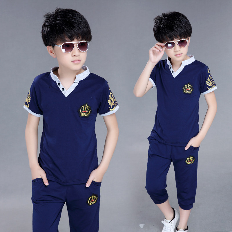 童装男童套装运动夏装纯棉儿童中大童小孩衣服短袖两件套2026新款