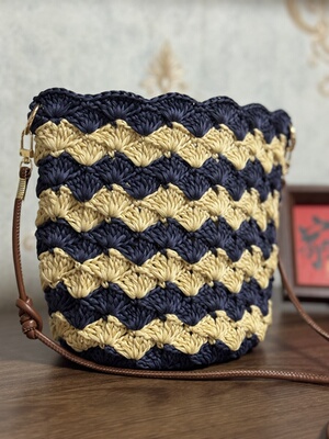 手工编织草编包成品可定制雪菲尔棉草手工钩织水桶包