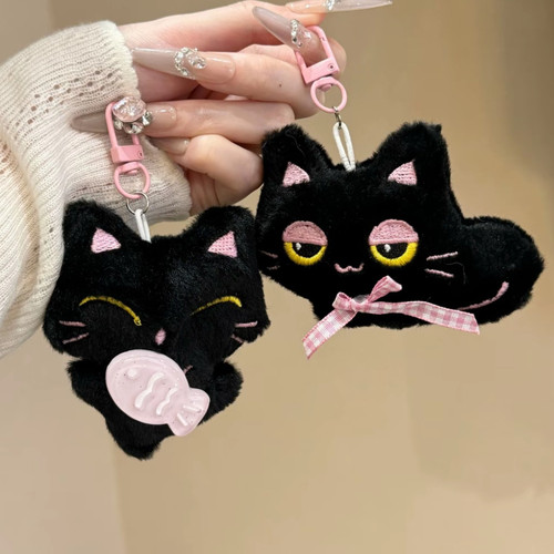 可爱小黑猫吃鱼钥匙扣闺蜜礼物