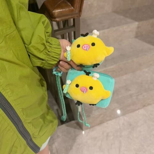 鼻孔耳机鸡小毛绒书包零钱包