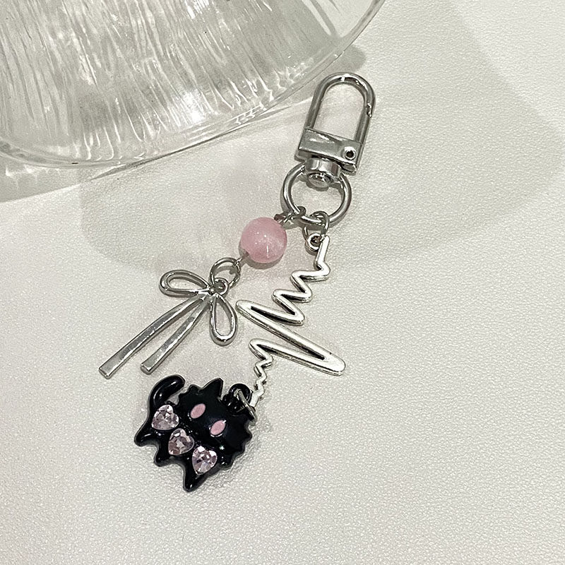 ORIGINAL COUPLE SWEET COOL PINK DIAMOND BLACK CAT KEYCHAIN Y2K ECG HANDMADE COUPLE KEYCHAIN GIRLFRIEND PENDANT
