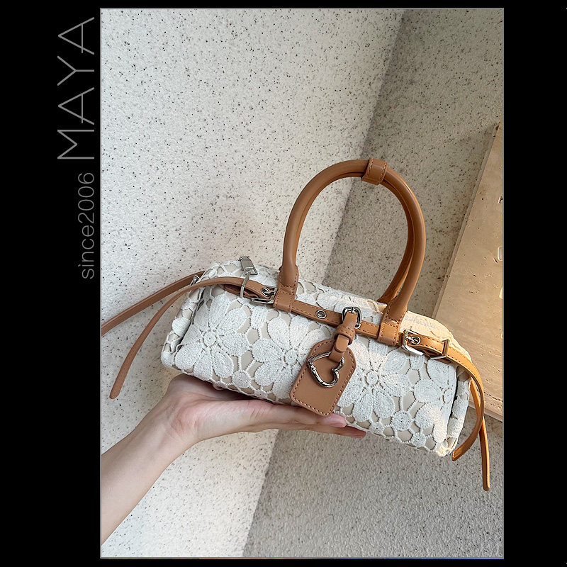 玛雅时尚新款彩色蕾丝PU手提斜挎枕头包淑女甜美百搭皮带装饰