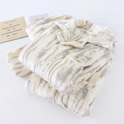 加厚珊瑚绒睡衣情侣开衫长袖加绒