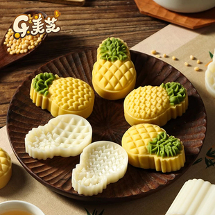 2025新款50克可爱凤梨月饼模具立体手压式凤梨酥绿豆三木模具