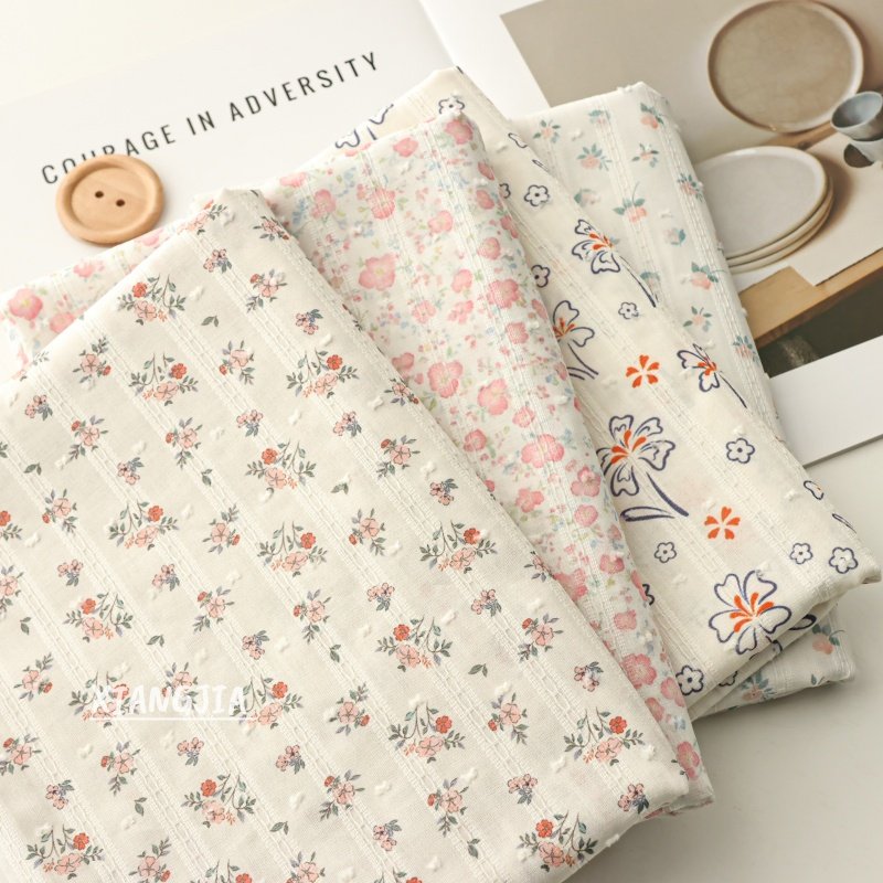 【条纹剪花】纯棉 韩系复古清新母婴级a类窗帘衬衫裙子面料