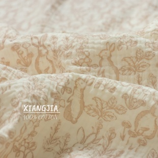 【复古森系兔子】纯棉双层绉纱 母婴级a类围嘴口水巾发圈睡衣浴巾