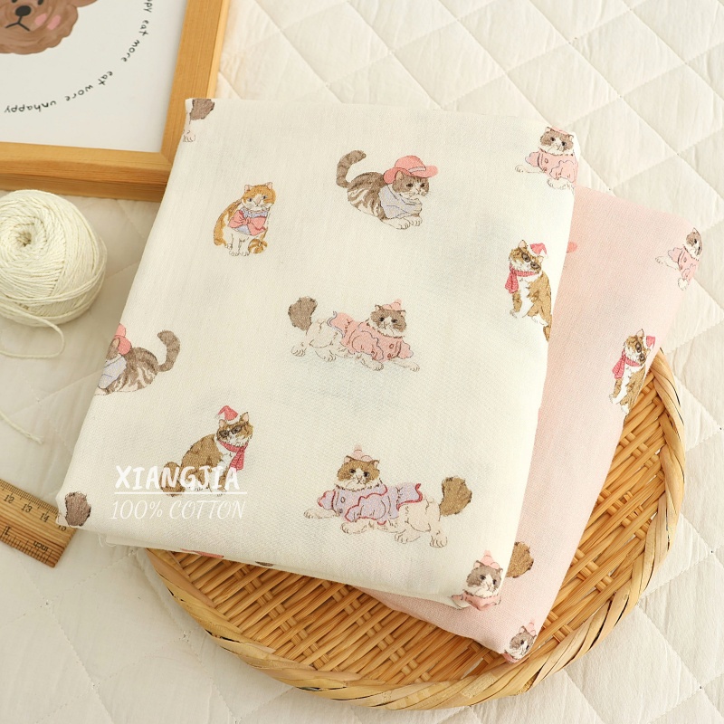 【时尚猫咪】精梳棉 双层纱布 Q版卡通印花 婴童服装 睡衣