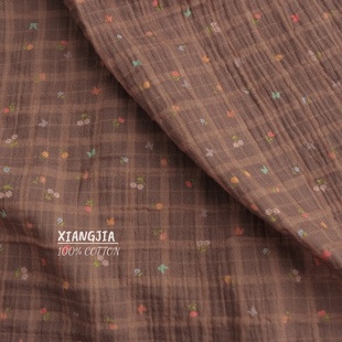 【咖色碎花蝴蝶2.0】纯棉双层绉纱 母婴级a类口水巾发圈睡衣浴巾