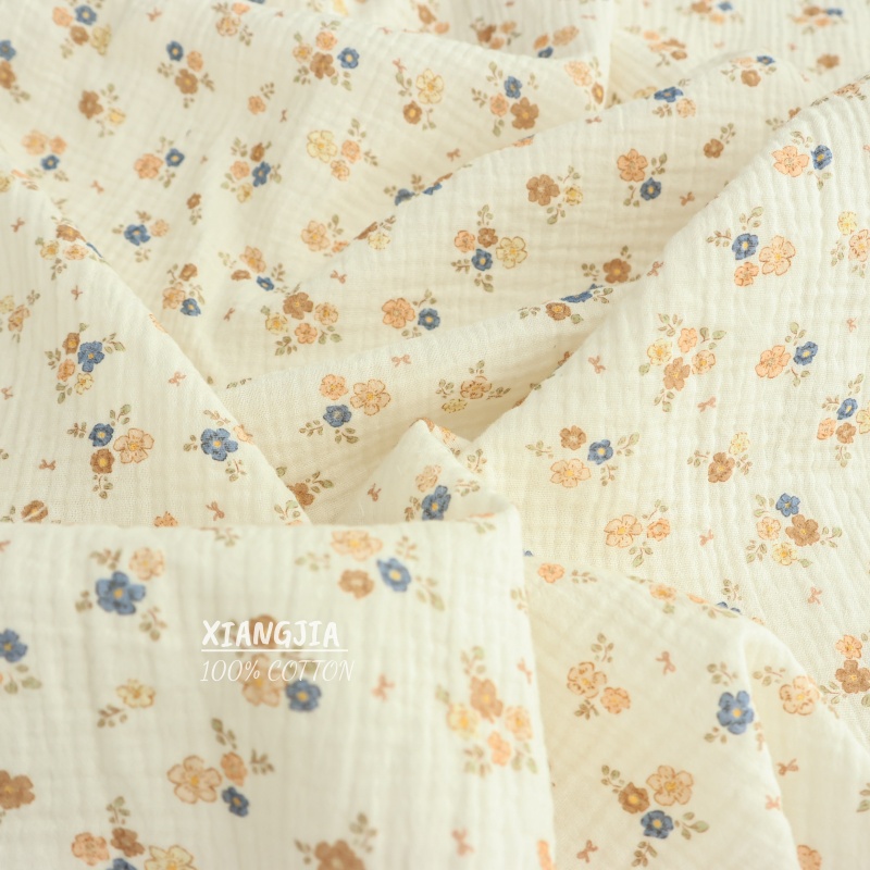 【复古双色花】纯棉双层绉纱 母婴级a类围嘴口水巾发圈睡衣浴巾