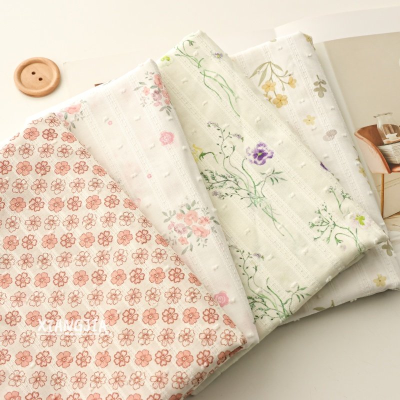 【条纹剪花】纯棉 韩系复古清新母婴级a类窗帘衬衫裙子面料