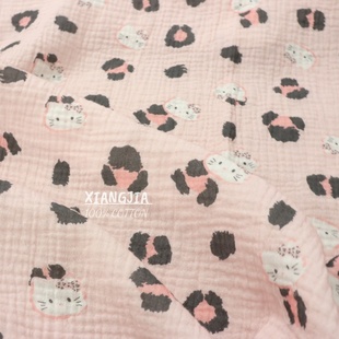 全棉双层绉纱 豹纹kitty睡衣家居服 包被口水巾浴巾面料