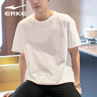 白色半袖 鸿星尔克短袖 冰丝简约宽松男士 新款 潮上衣 t恤男2026夏季