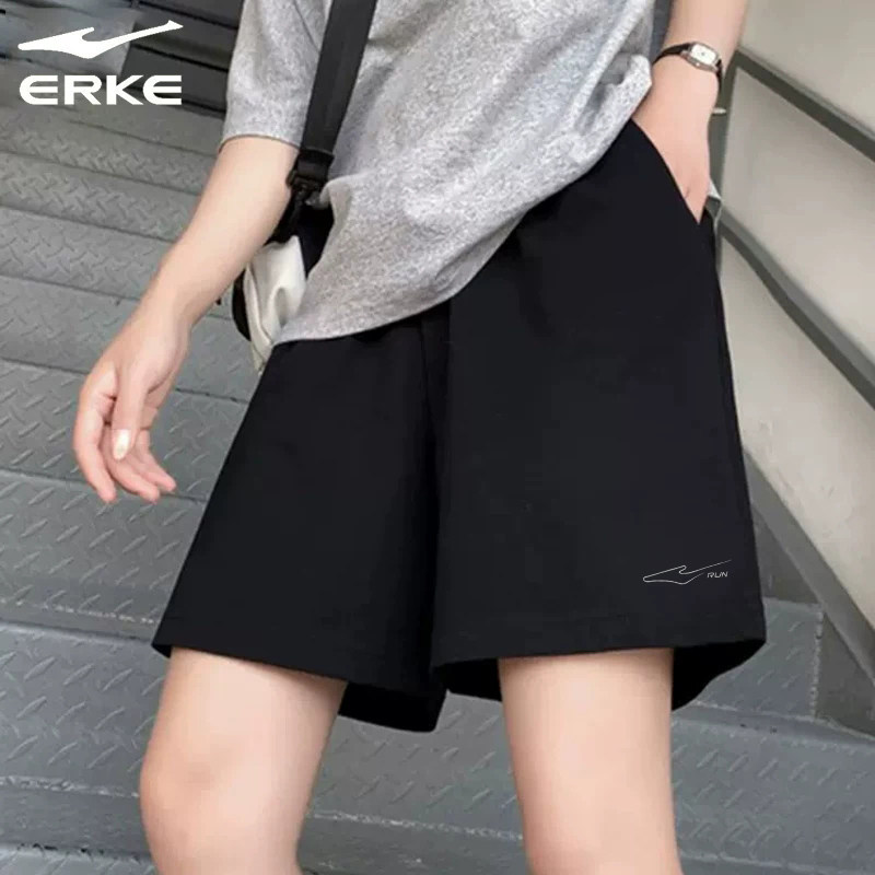 鸿星尔克运动短裤女情侣五分裤2026夏季新款黑色宽松速干跑步裤子