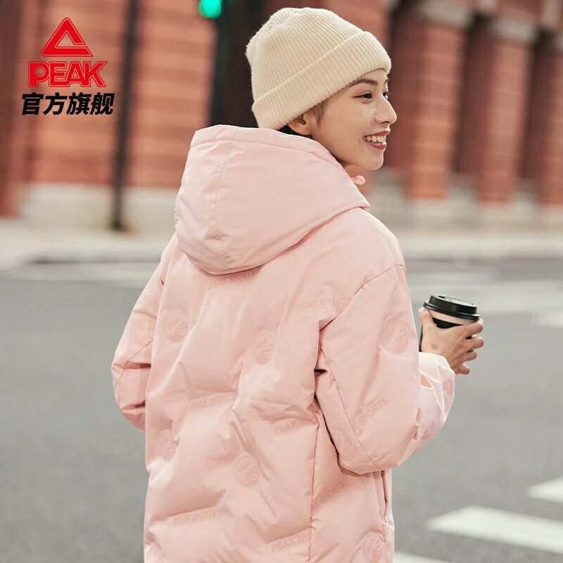 匹克羽绒服连帽粉色保暖防风