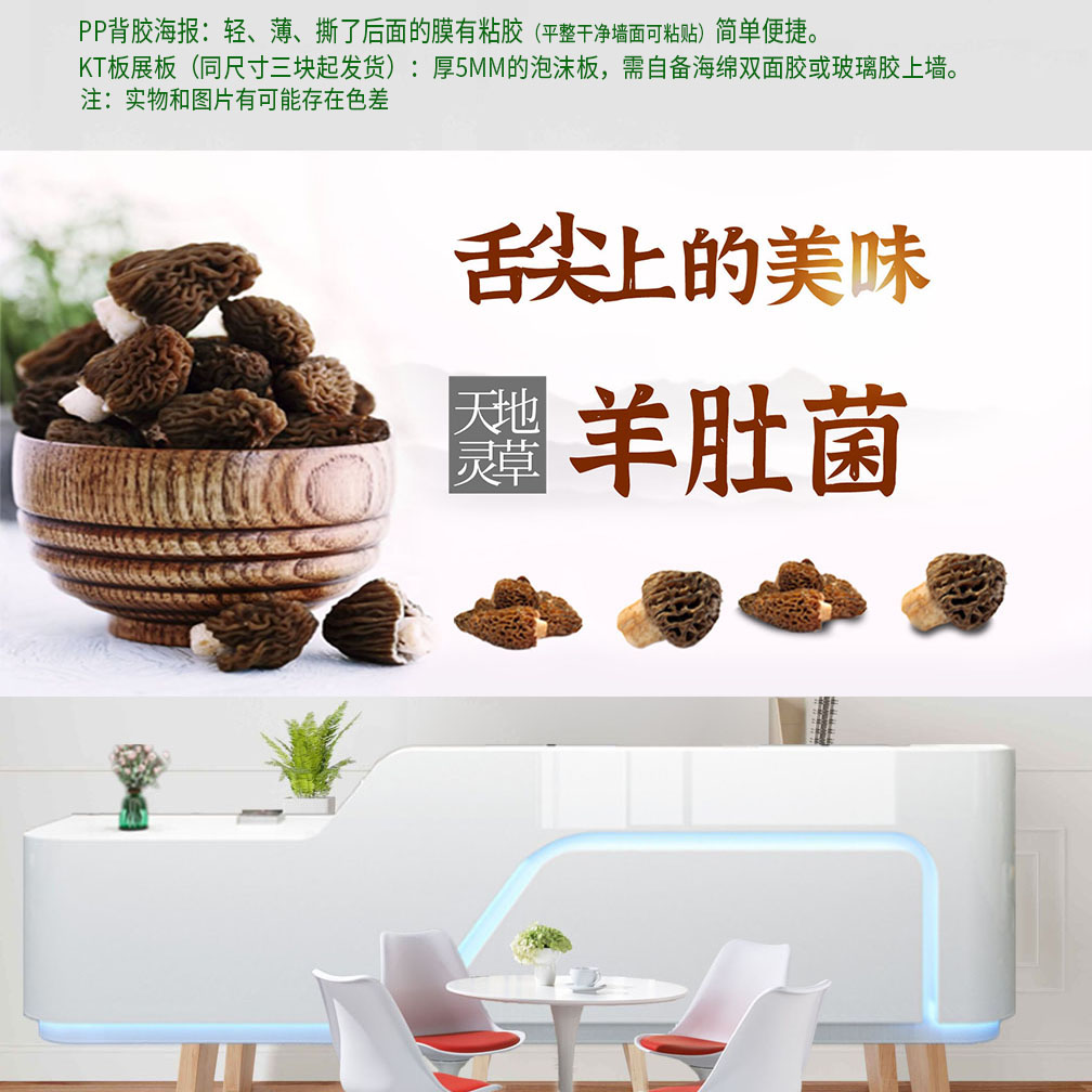 羊肚菌特点功效中华美食海报贴画展板写真pp背胶kt板打印定制