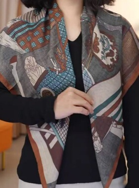 85x85复古印花大方巾女时尚百搭洋气丝巾围巾高级感披肩