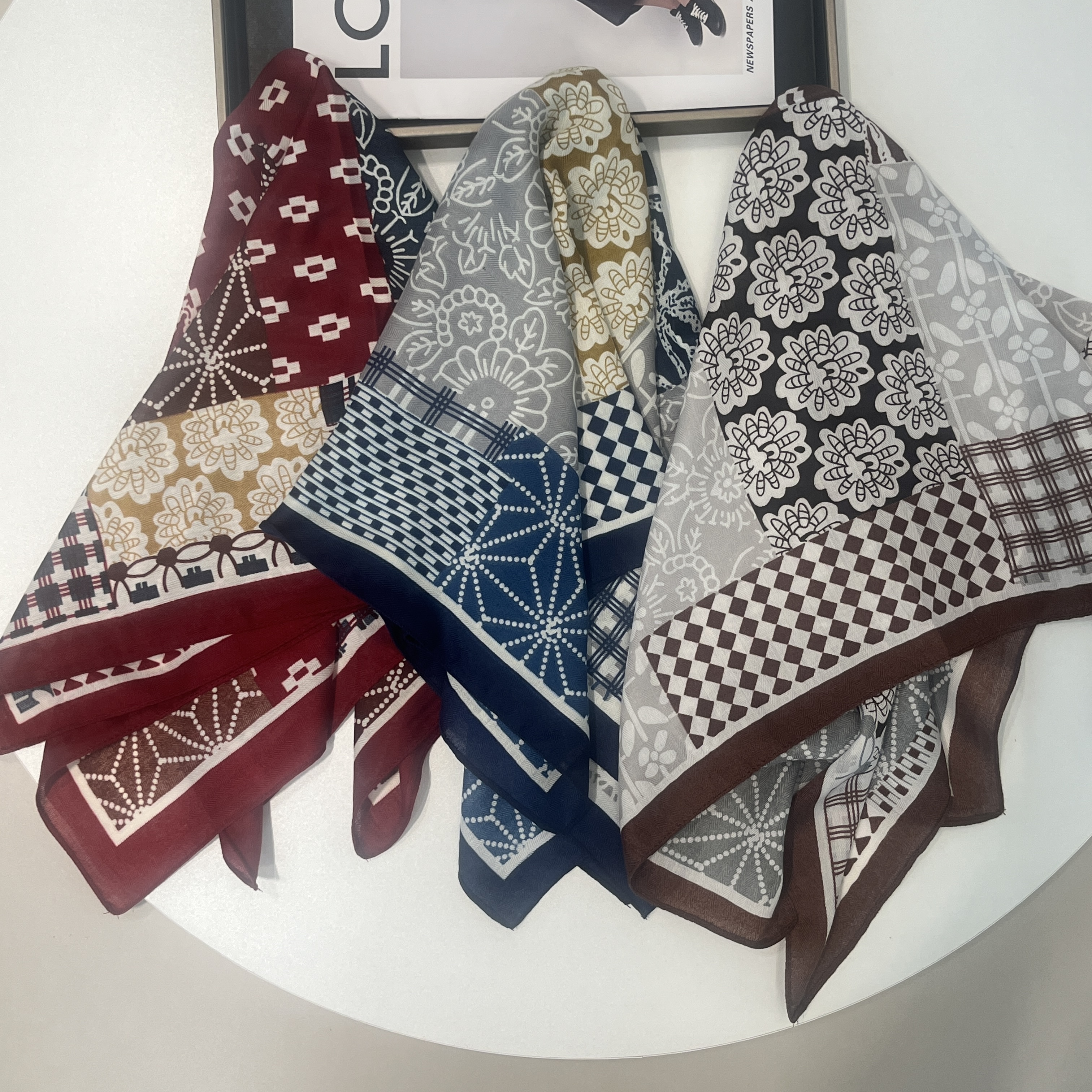 2025新款民族腰果小方巾印花碎