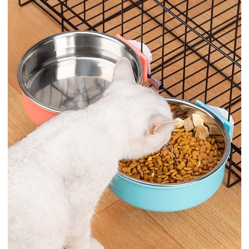 悬挂式不锈钢猫碗狗碗防打翻宠物粮食水盆喂食挂笼子碗