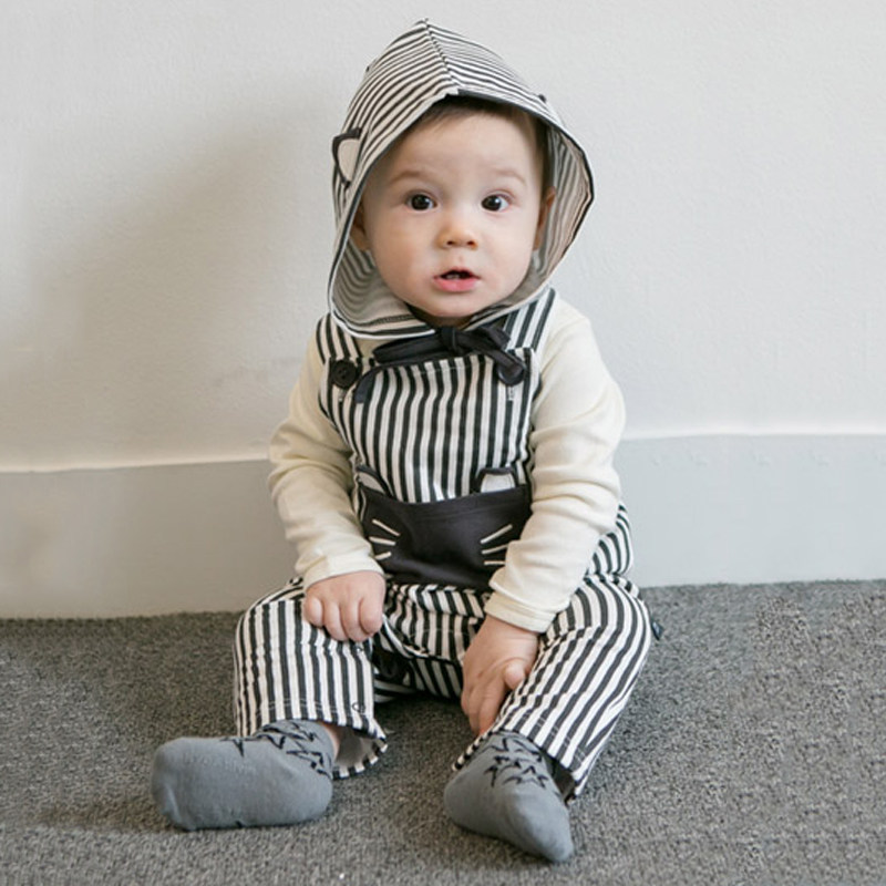 韩国外贸春秋条纹男女宝新生儿连体背带长裤 婴幼儿时尚百搭裤子
