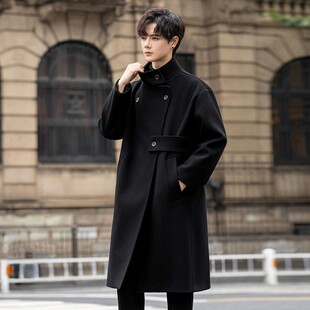 立领毛呢大衣男中长款风衣男长款大码男秋冬季外套高档休闲呢子潮