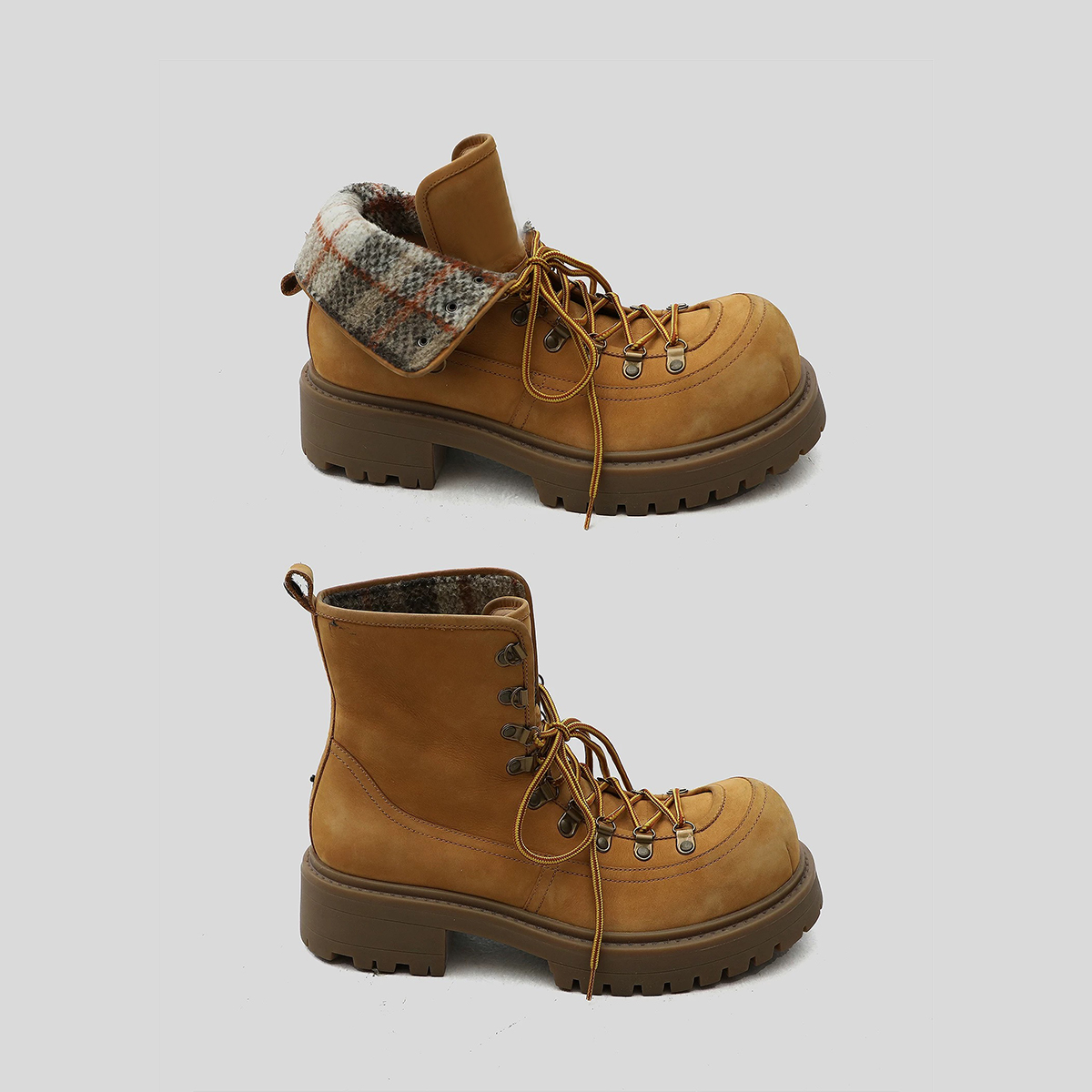 增高5CM苏格兰两穿工装大黄靴