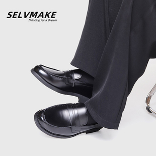 休閑一腳蹬男士 SELVMAKE 日系啞光薄底德比皮鞋 高級感正裝 樂福鞋